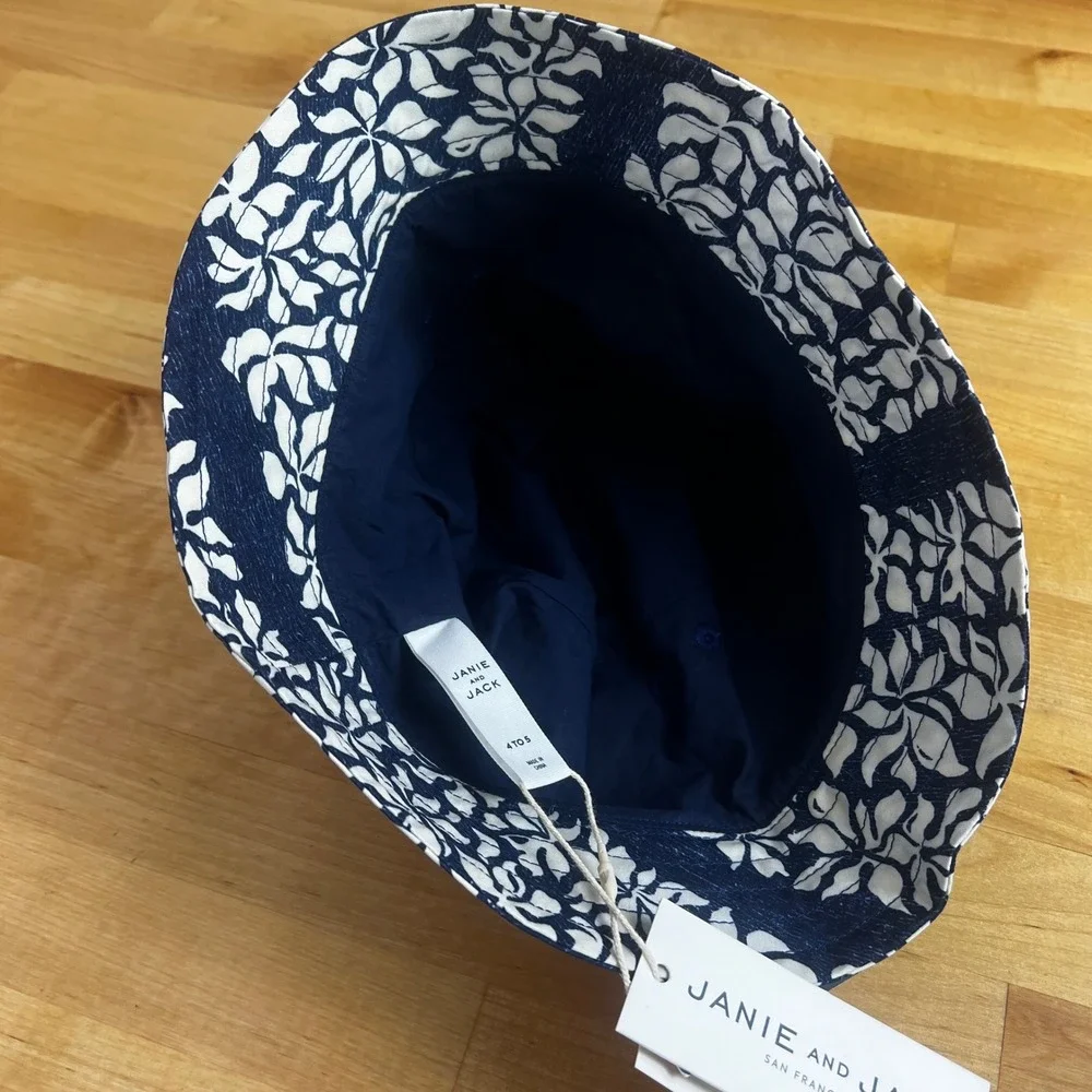 Janie and Jack Reyn Spooner Bucket Hat Kids 4 - 5 Navy Tropical Floral Print NEW